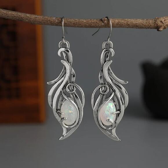 Unbranded Jewelry - Gothic Victorian Lolita EGL Fairycore Silver & "Moonstone" Swirly Earrings